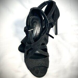 Black Leather Lace-Up Pointed Toe Heeled Sandals by The Kooples - Edgy Elegance!